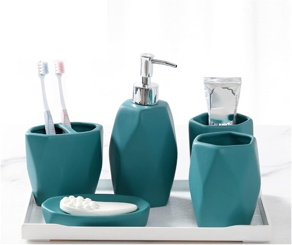 Bathroom Accessory Set Bathroom Accessories Set Ceramic Soap Dispenser Round Bathroom Accessories Set 5 Pieces Toothbrush Holder Mouthwash Cups Soap Dish Bath Accessory Set,Blue,6 Pieces