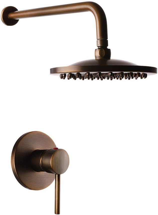 Shower Faucet Set Wall Mounted Antique Luxury Brass Shower System Ceramic Valve Bath Shower Mixer Taps Single Handle Three Holes Include Rainfall Shower Head