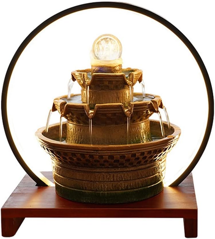 Tabletop Fountain with LED Lights Waterfall Fountain Indoor, Relaxation Desk Fountain, Water Fountain for Living Room Bedroom