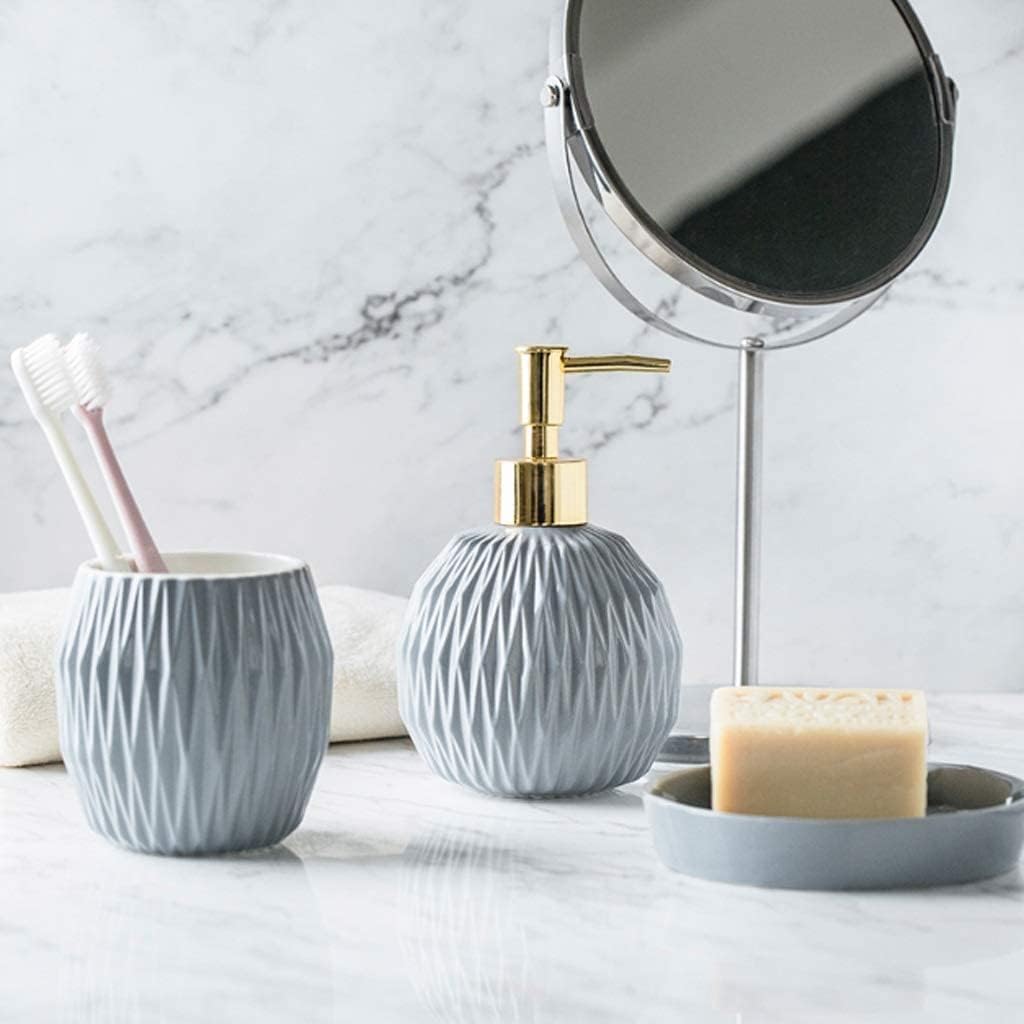 Bathroom Accessory Set Bathroom Accessories Set Nordic 4 Pieces Bathroom Accessories Set Include A Soap Dispenser,2 Cups, and A Soap Dish for Bath Decoration Bath Accessory Set,Blue,4pcs