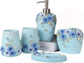 Bathroom Accessories Set Creativity Romantic Wedding Bath Set Resin Bath Ensemble Includes Toothbrush Holder, 2 Tumblers, Liquid Soap Dispenser, Soap Dish,Blue