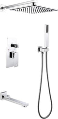 Shower System with Tub Spout 10' Square Rainfall Shower Head System with Handheld Combo Set, Wall Mounted Shower Faucet Set Complete (Color : Chrome)