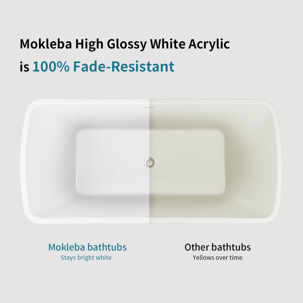 67' Lucite Acrylic Freestanding Bathtub, Trapezoidal Shape Contemporary Soaking Tub with Toe-tap Chrome Center Drain, Slotted Overflow, cUPC Certified, Glossy White