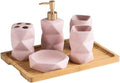 Bathroom Accessories Set, 6-Piece Ceramic Bath Accessory Complete Set with Lotion Dispenser/Soap Pump,Soap Dish,Toothbrush Holder Bathroom Accessories (Color : White) (Pink)