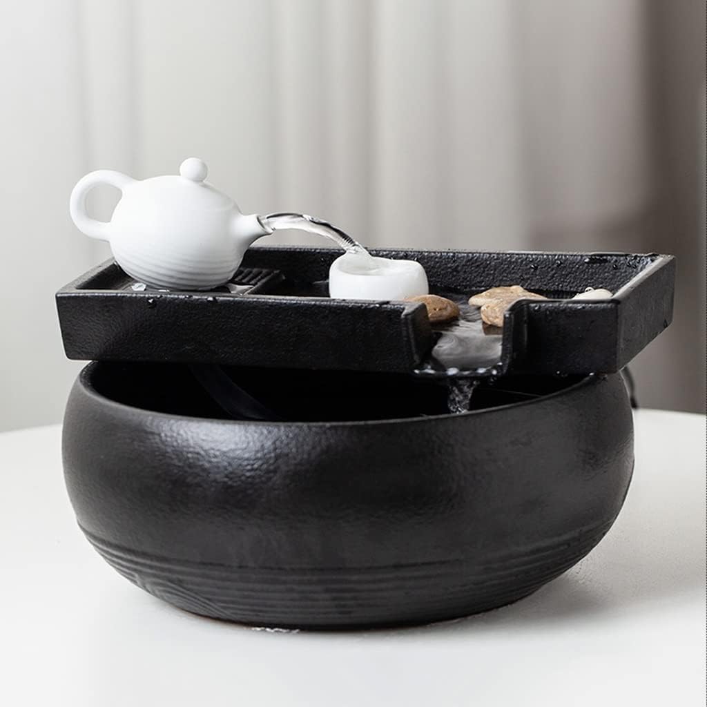 HIHELO Desktop Fountain Tabletop Fountain Ceramic Flowing Water Ornament Circulating Water Home Indoor Fountain Office Desktop Decoration Water Fountain Outdoor (Color : Without Nebulizer)