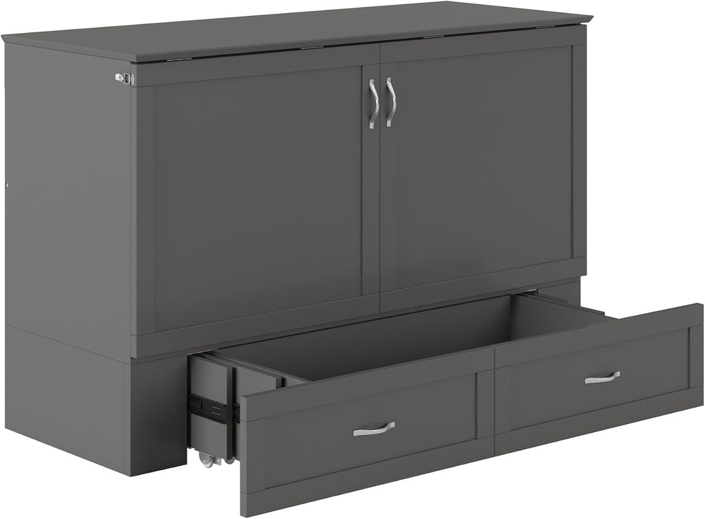 AFI Hamilton Queen Murphy Bed Chest with Mattress, Storage, and Built-in Charger in Grey