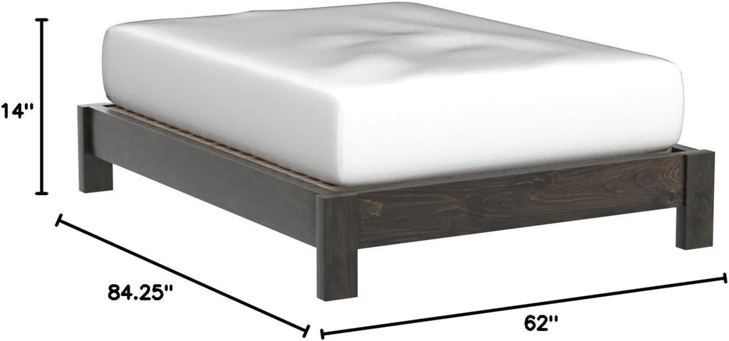 Farmhouse Wood Platform Bed Frame, Queen Size - Rustic & Modern Style, Brown Finish, Solid Pine, No Box Spring Needed, Amish Made in USA