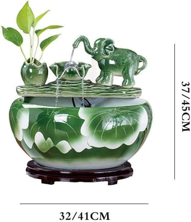 Tabletop Ceramic Tabletop Fountain Automatic Flowing Fish Tank for Indoor and Home Decoration Decor(Large)