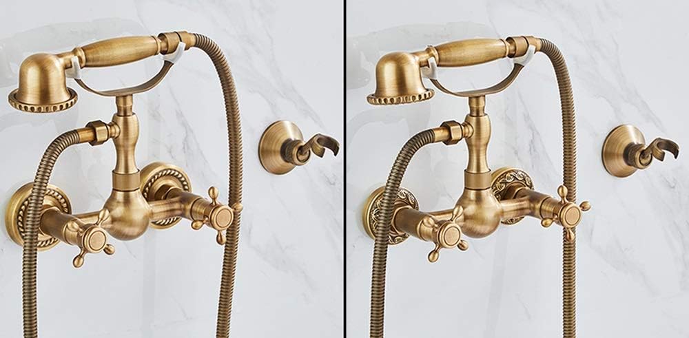 Vintage Retro Home H59 Brass Telephshower Set Double Handle Hand Held Shower Take a Shower Bathtub Shower Hand Spray Mixing Valve Hot and Cold Faucet in-Wall Taps/E Full Moon