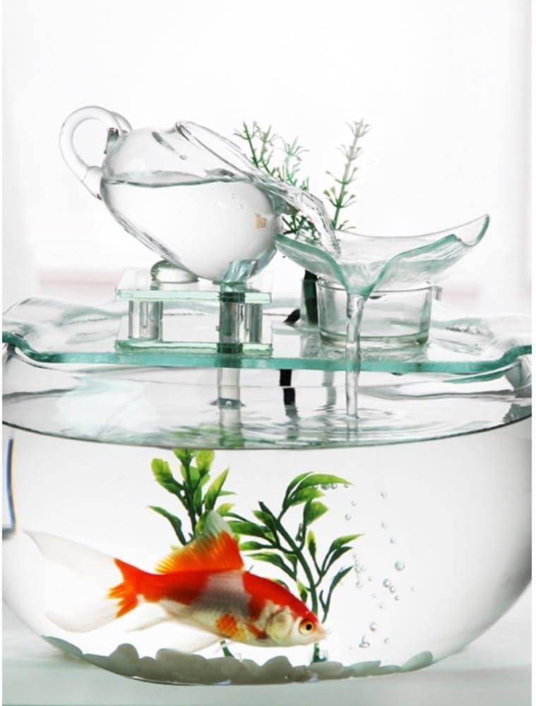 GRFIT Indoor Fountain Glass Flow Zen Aquarium Fountain, Modern Minimalist Desktop Decoration Tabletop Fountain