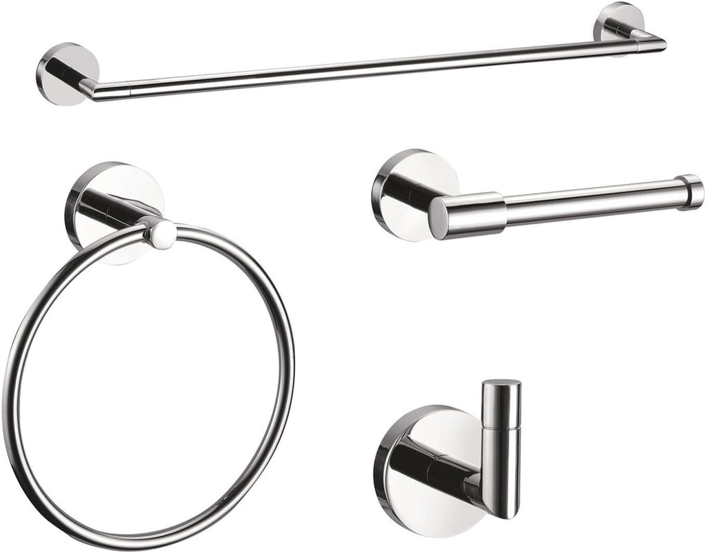 HomeStock 4-Piece Bathroom Accessory Set - Towel Rack, Ring, Holder & Hook - Chrome