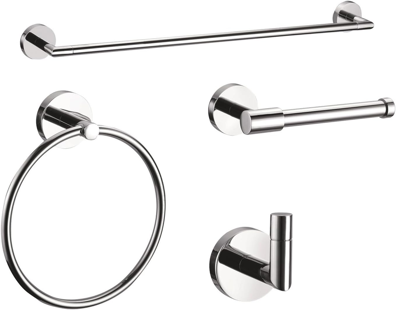 HomeStock 4-Piece Bathroom Accessory Set - Towel Rack, Ring, Holder & Hook - Chrome