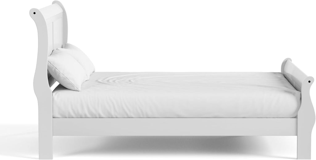 Furniture of America Arabella Traditional Wood Queen Bed Frame with Headboard and Footboard, Elegant Sleigh Design Bedframe for Bedroom, Guest Room, Easy Assembly, Box Spring Required, White