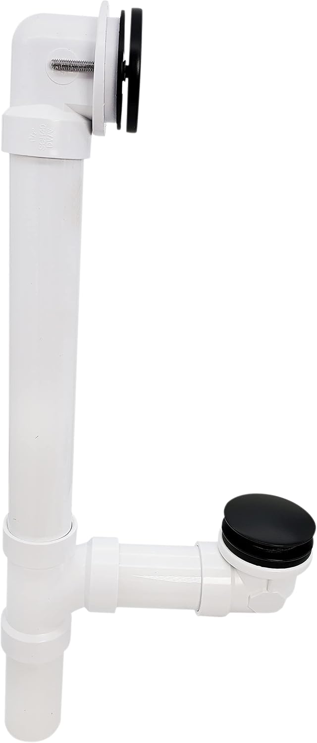 Westbrass 493244H-62 14' SCH. 40 PVC Bath Waste & Overflow Assembly with Illusionary Faceplate and Tip-Toe Drain Plug, Matte Black (12-Pack)