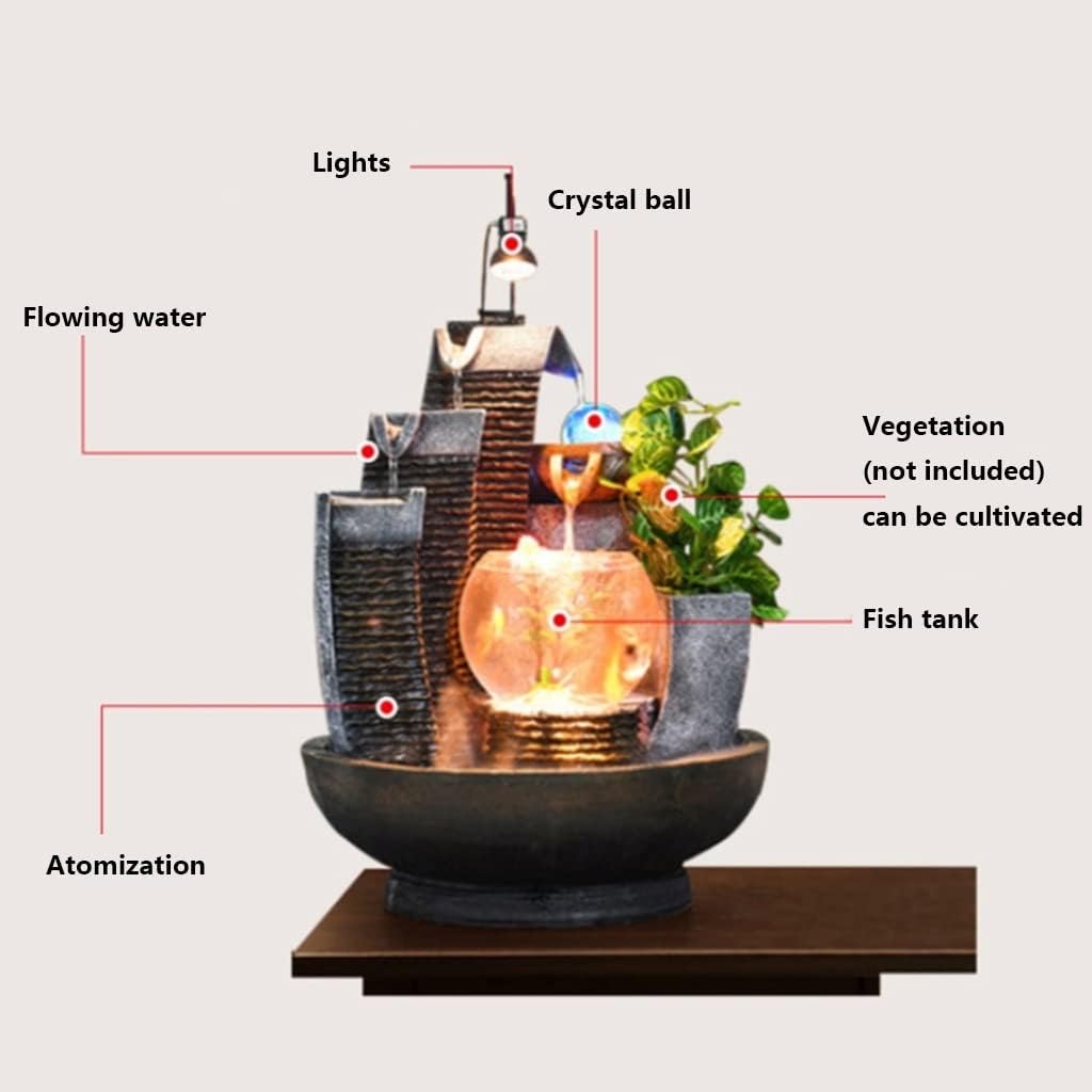 Tabletop Fountain Microscape Tabletop Fountain with Lights Desktop Fountain Ornaments Tabletop Waterfall Recirculating Flowing Water Office Ornamental (Size : 16.5' with Ceiling Light)