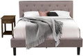 East West Furniture NL14Q-1DE07 2 Piece Queen Size Bedroom Set - Button Tufted Bed frame - Brown Taupe Velvet Fabric Upholstered Headboard and a Distressed Jacobean Finish Nightstand