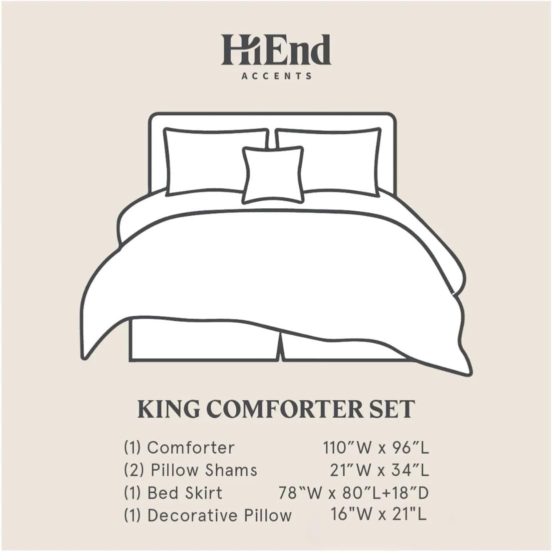 HiEnd Accents Ashbury 5 Piece Comforter Set, King Size, Tweed Tan and Black, Rustic Cabin Lodge Luxury Bedding Set, 1 Comforter, 1 Bed Skirt, 2 Pillow Shams, 1 Plaid Accent Pillow