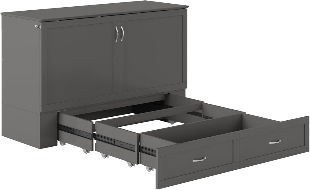 AFI Hamilton Queen Murphy Bed Chest with Mattress, Storage, and Built-in Charger in Grey