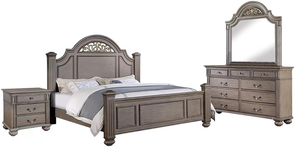 simple relax 4 Piece Wooden Queen Size Bedroom Set, Grey