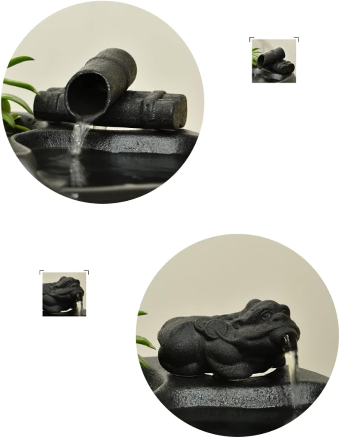 HIHELO Desktop Fountain Ceramic Tabletop Fountain for Indoor and Outdoor Office Patio Black Ceramic Fountain with Pump and Wooden Base Water Fountain Outdoor (Color : A)