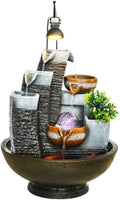 Tabletop Fountain Microscape Tabletop Fountain with Lights Desktop Fountain Ornaments Tabletop Waterfall Recirculating Flowing Water Office Ornamental (Size : 16.5' with Ceiling Light)