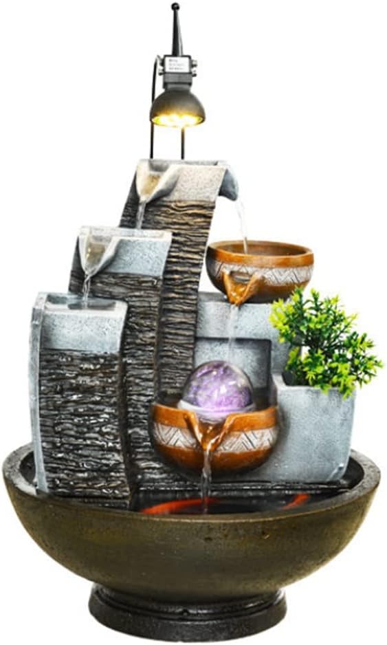 Tabletop Fountain Microscape Tabletop Fountain with Lights Desktop Fountain Ornaments Tabletop Waterfall Recirculating Flowing Water Office Ornamental (Size : 16.5' with Ceiling Light)