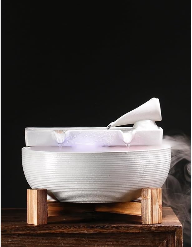 GUERNSEY Tabletop Fountain Tabletop Fountain Chinese Simple Desktop Water Ornaments Fountain Humidifier Living Room Tea Table Office Decorations Indoor Fountain(White)