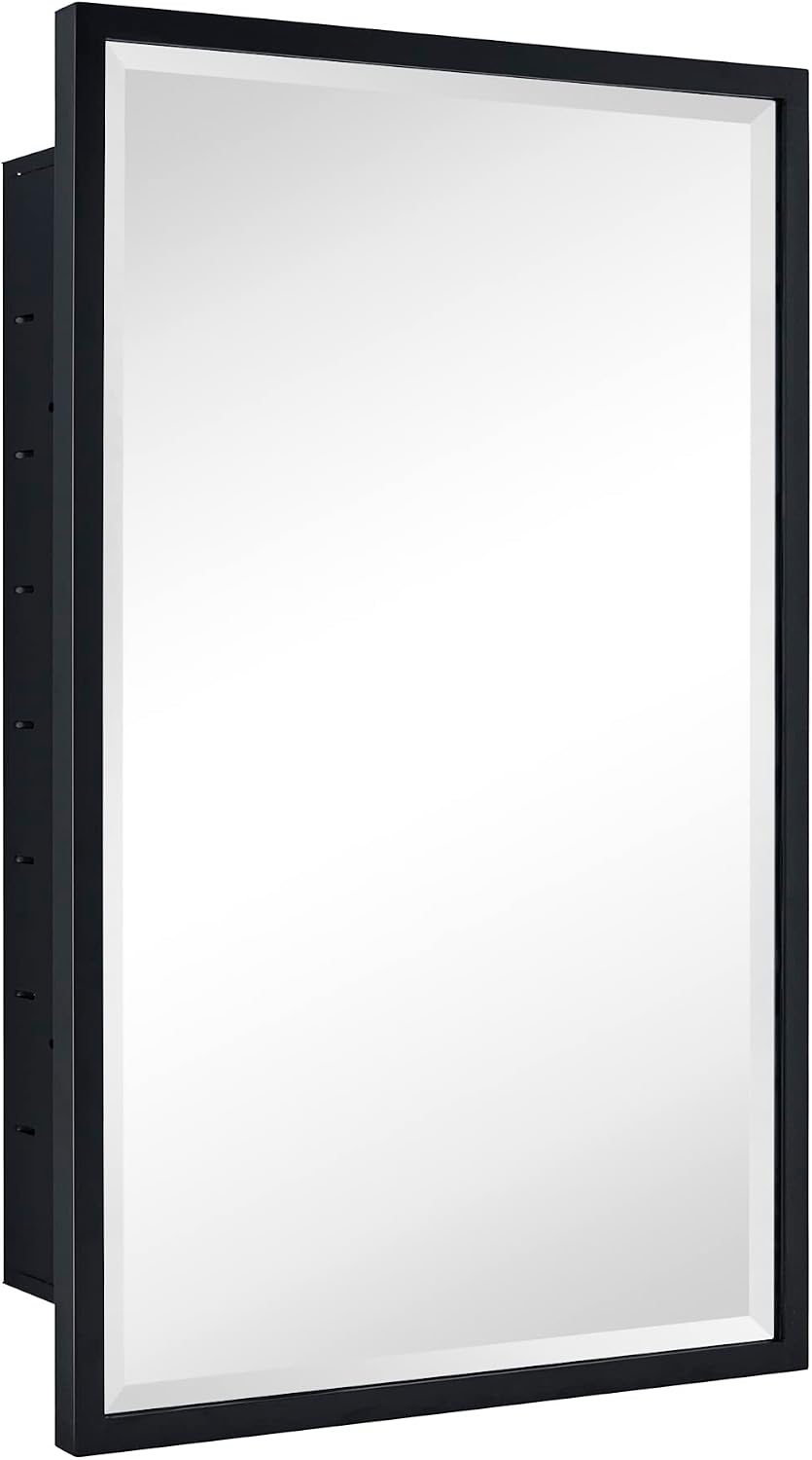 TEHOME Black Recessed Bathroom Medicine Cabinet with Mirror Squared Corner Rectangle Metal Framed Medicine Cabinet with Beveled Mirror 20x30''