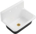Kingston Brass Petra Galley KGCKWS3020107 Cast Iron Single Bowl Wall Mount Kitchen Sink with 2-Hole Drain and Strainer, White/Brushed Brass