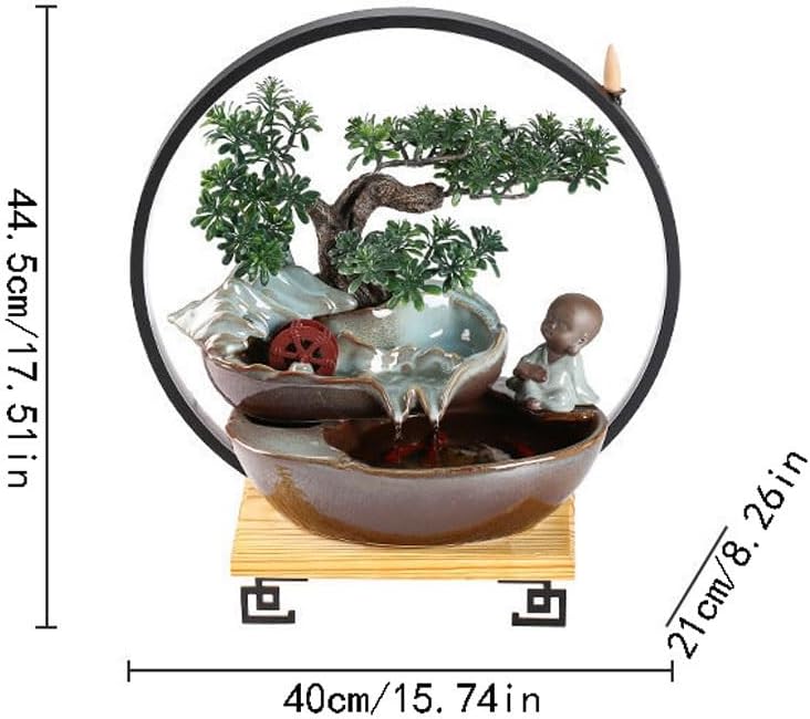 GUERNSEY Tabletop Fountain Chinese Style Reverse Flow Incense Rockery Desktop Fountain Ornaments Creative Simple Indoor Water Fountain Ornaments Indoor Waterfall Feature Indoor Fountain