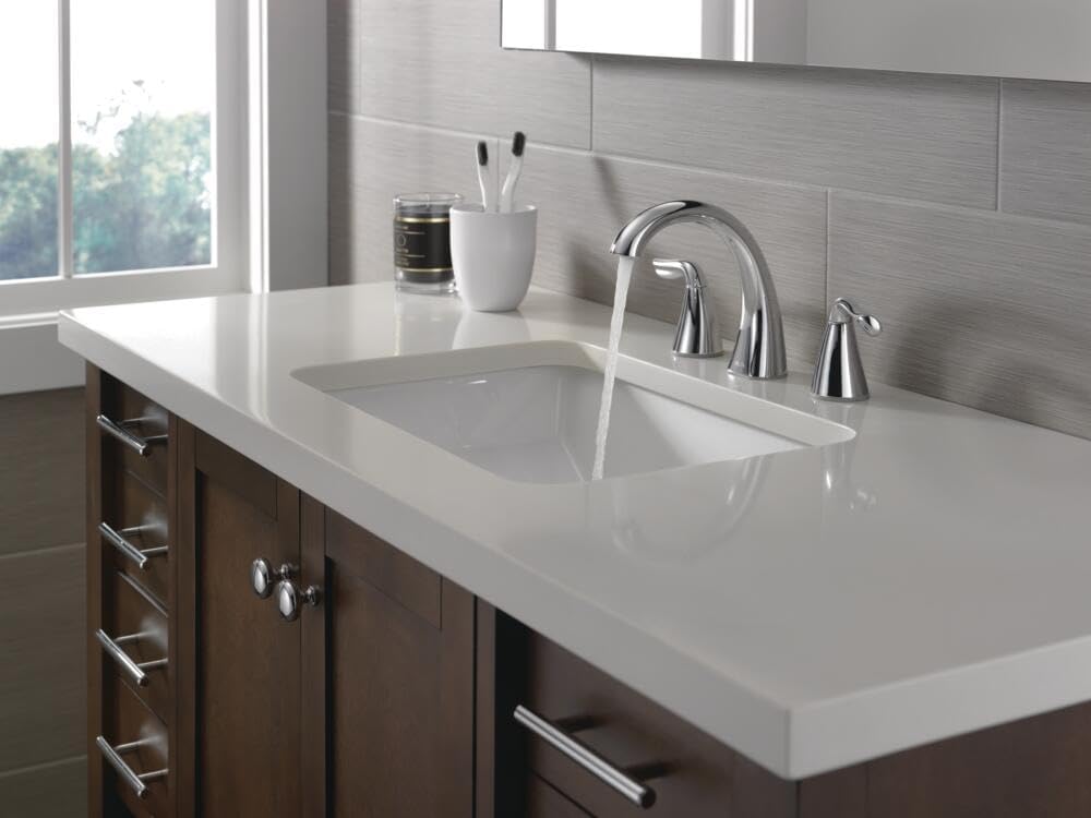 Delta Vesna Brushed Nickel Bathroom Faucet 3 Hole, 8 Inch Widespread Bathroom Sink Faucet for Vanity, Push-Pop Drain Assembly, SpotShield Brushed Nickel 35789LF-SP
