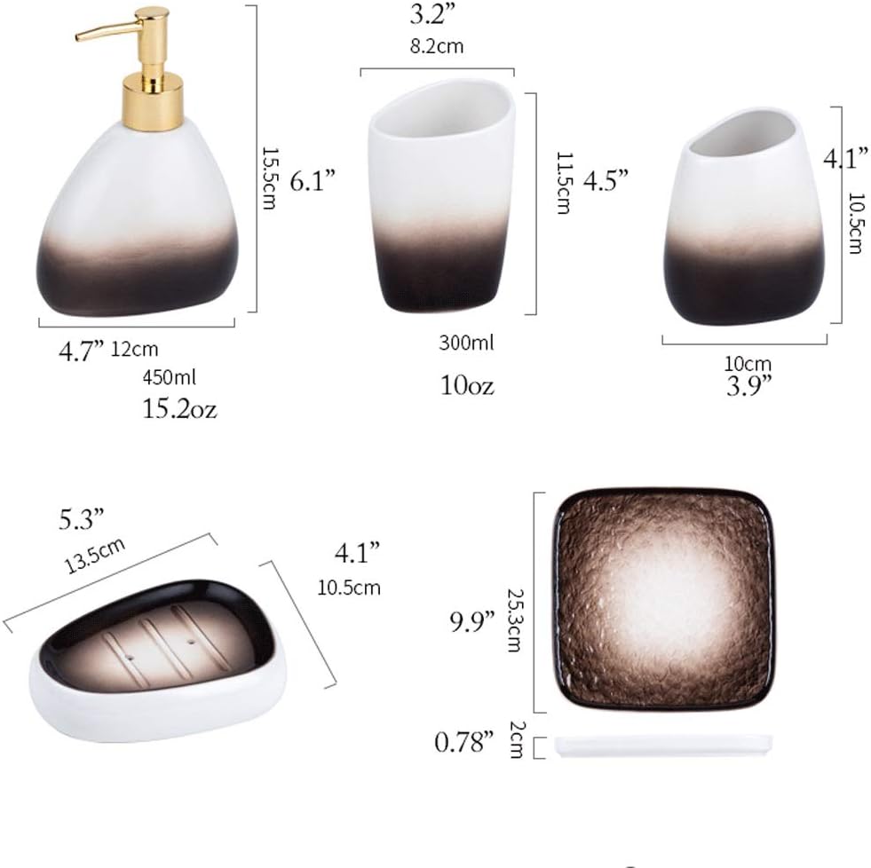 Countertop Soap Dispensers Bathroom Accessory Set 5/6 Piece Ceramic Bathroom Accessories Set 450Ml/15.2Oz Soap Dispenser Gradient Brown Bathroom Gift Set Soap Dispensers-OneColor-6 Piece Set