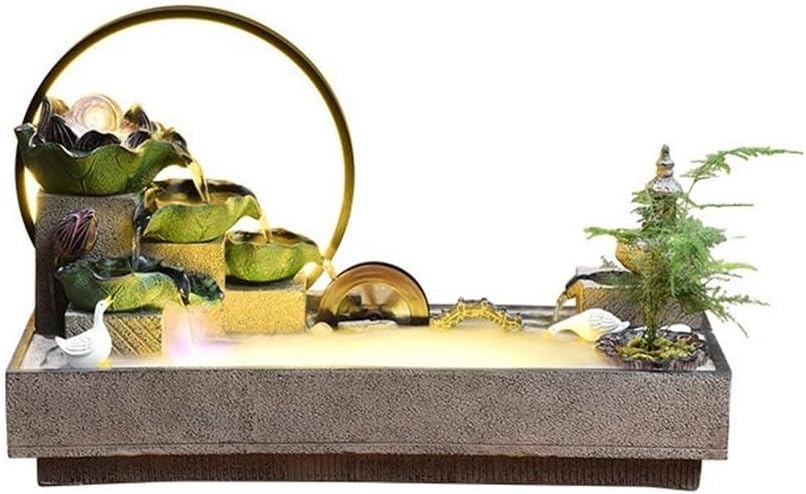 GRFIT Indoor Fountain Zen Ornament for Desk, Lotus Landscape, Flowing Water Ornament, Circulating Water Fountain Tabletop Fountain