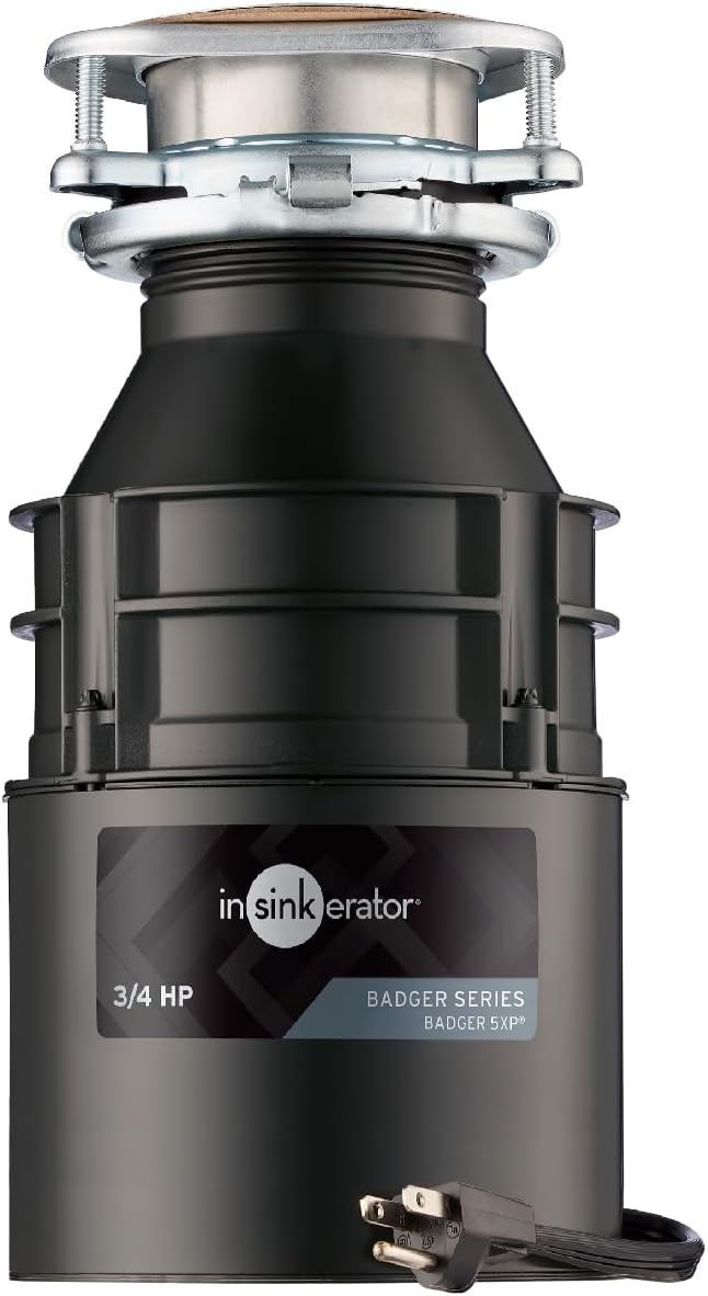 InSinkErator Badger 5XP Garbage Disposal with Power Cord, Badger Series 3/4 HP Continuous Feed Food Waste Disposer