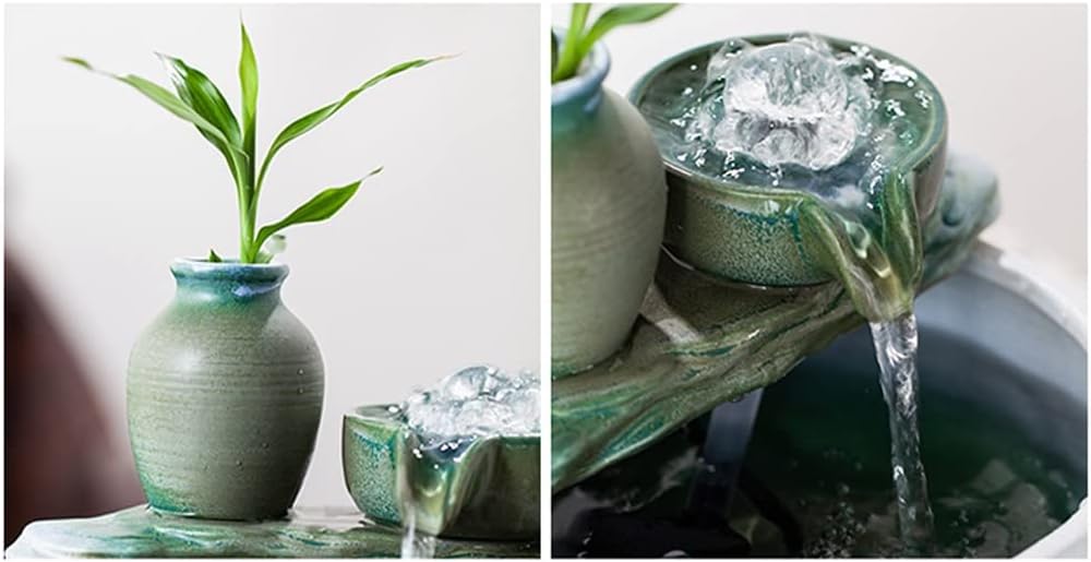 HIHELO Desktop Fountain Tabletop Fountain Ceramic Tabletop Fountain Ornament Circulating Water Fountain for Indoor and Home Decoration Water Fountain Outdoor (Color : with Nebulizer)