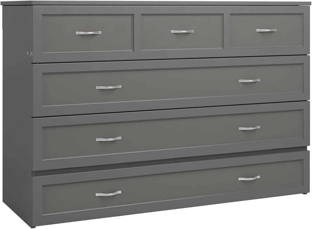 AFI, Northfield Murphy Bed Chest Queen with 6' Mattress, Storage Drawer & Built-in USB Charger, Grey