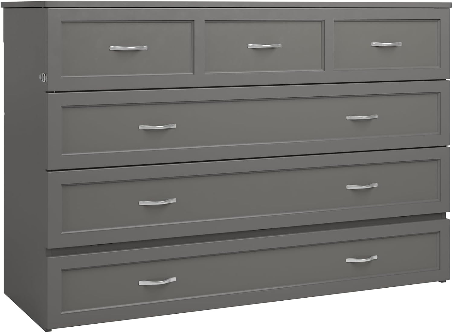 AFI, Northfield Murphy Bed Chest Queen with 6' Mattress, Storage Drawer & Built-in USB Charger, Grey
