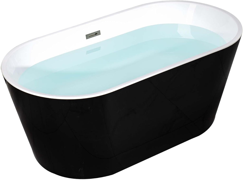 WOODBRIDGE 59' Acrylic Freestanding Bathtub Contemporary Soaking Black Tub with Brushed Nickel Overflow and Drain,B1814 BN