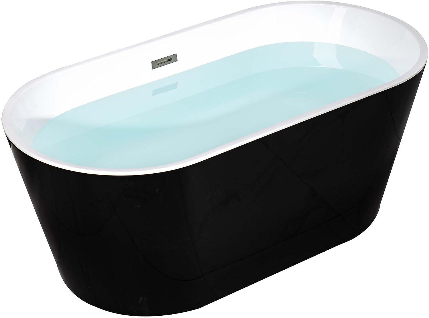 WOODBRIDGE 59' Acrylic Freestanding Bathtub Contemporary Soaking Black Tub with Brushed Nickel Overflow and Drain,B1814 BN