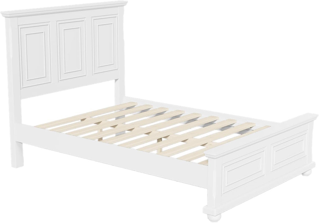 MERITLINE Vintage Farmhouse Bed Frame Queen,Solid Wood Mid Century Modern Rustic Bed Frame with Headboard and Footboard,No Box Spring Needed (White,Queen)