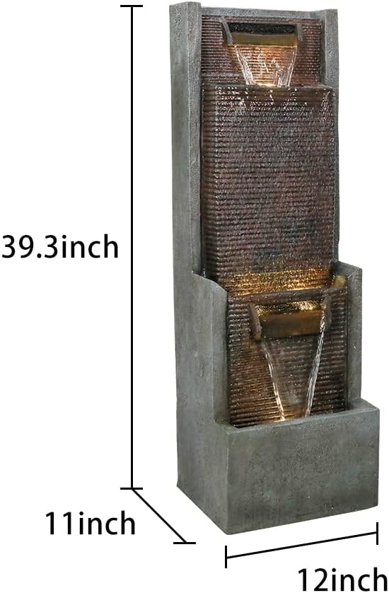 Modern Outdoor Garden Waterfalls Fountains and Indoor Floor Water Fountain with LED Lights Fountain Outdoor Garden for Office,House, Patio, Backyard, and Home Art Decor Dark Brown