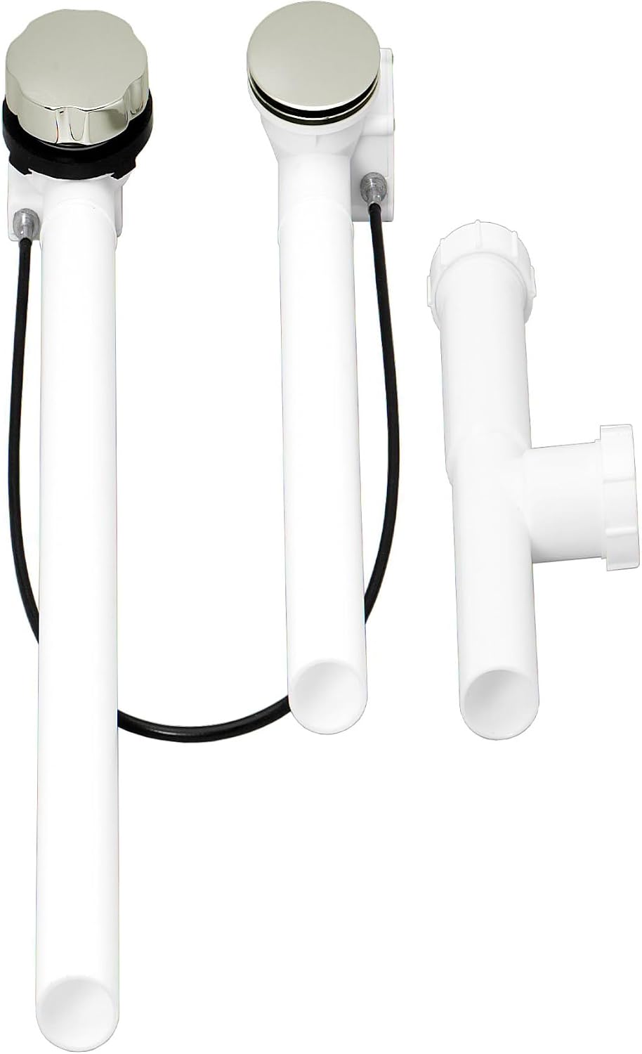 Westbrass D50P27TLE-05 27' Cable Drive Standard Bath Drain Trim Kit with Rotary Overflow Cover Knob, Pop-Up Stopper and Poly Tubular Pipes & Fittings, Polished Nickel (4-Pack)