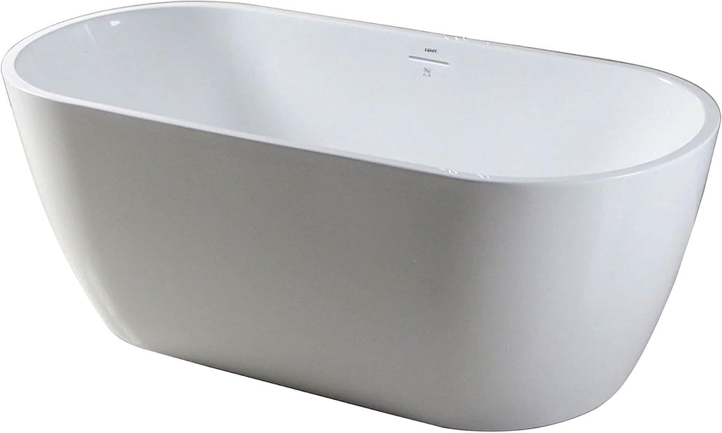 FerdY Bali 59' Acrylic Freestanding Bathtub, Gracefully Shaped Freestanding Soaking Bathtub with Brushed Nickel Drain & Minimalist Linear Design Overflow, Glossy White, cUPC Certified