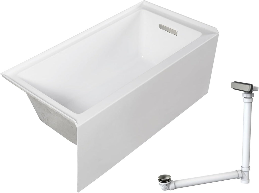 Transolid Unity AFR 60 x 30 x 22-1/4 in. Acrylic Alcove Bathtub with Right-Hand Drain, White/Brushed Nickel Nickel