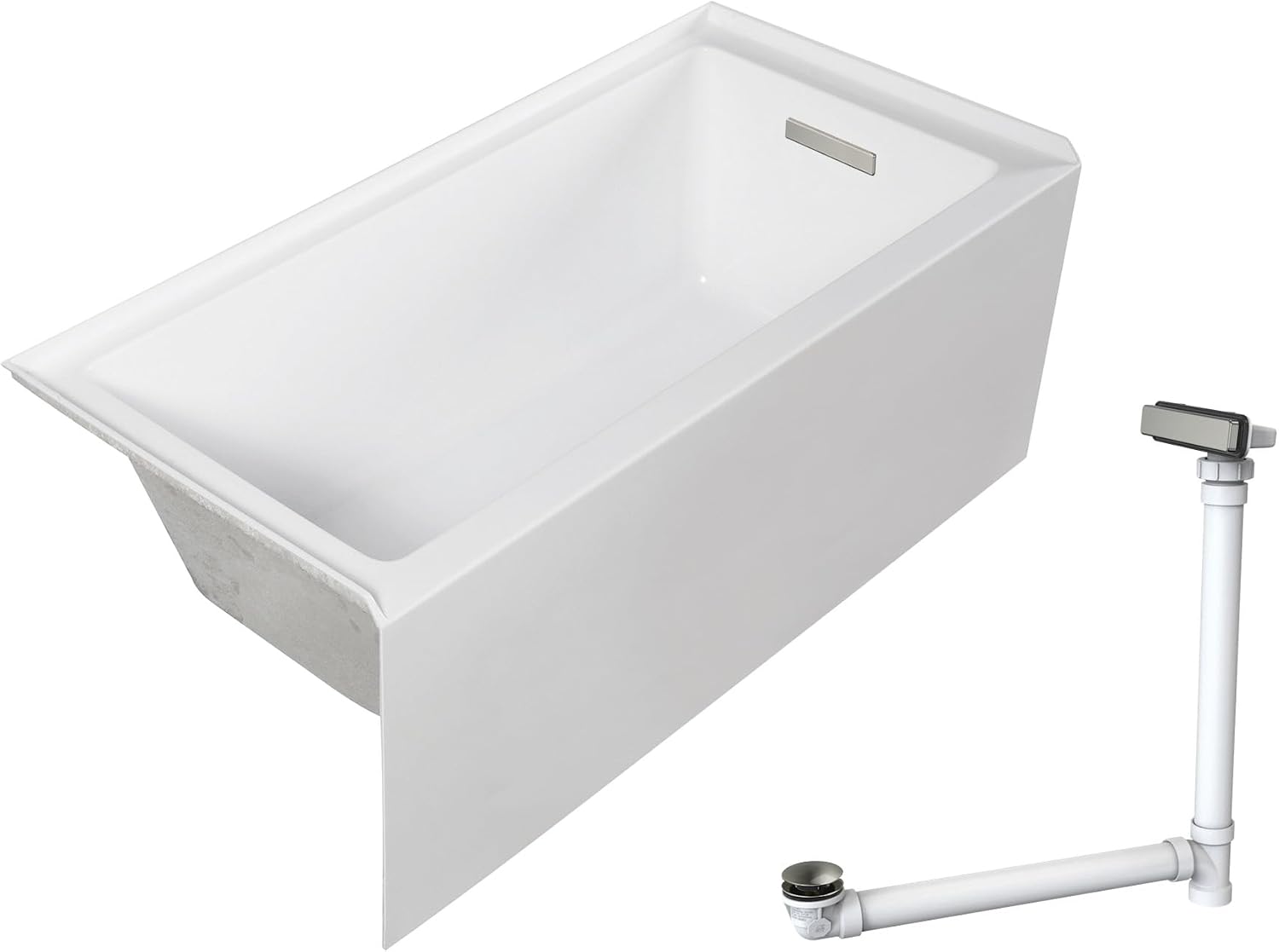 Transolid Unity AFR 60 x 30 x 22-1/4 in. Acrylic Alcove Bathtub with Right-Hand Drain, White/Brushed Nickel Nickel