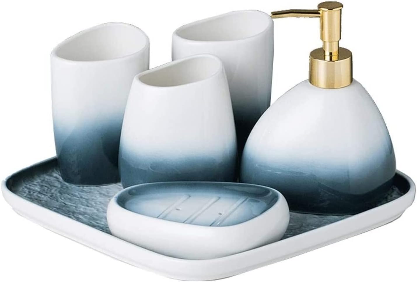 Bathroom Accessory Set Bathroom Accessories Set Bathroom Accessory Set Gradient Blue 5 Piece Ceramic Soap Dispenser Retro Toothbrush Holder Lotion Bottle Bath Accessory Set (B)