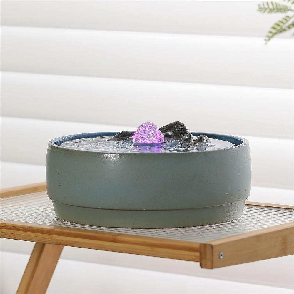 Tabletop Chinese-Style Circulating Water Fountain Tabletop Home Office Decoration Decor(Blue)