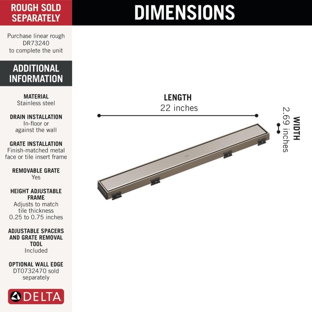 Delta Faucet 24-Inch Reversible Linear Shower Drain Trim in Stainless