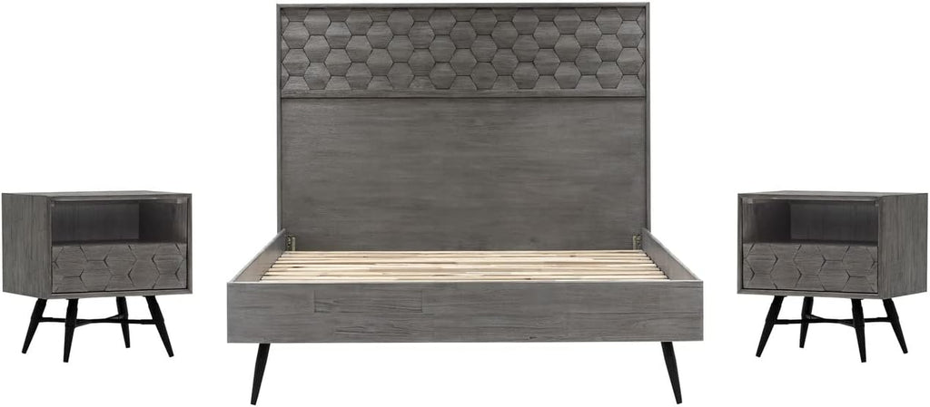Armen Living Makena 3 Piece Queen Bedroom Set in Grey Acacia Wood