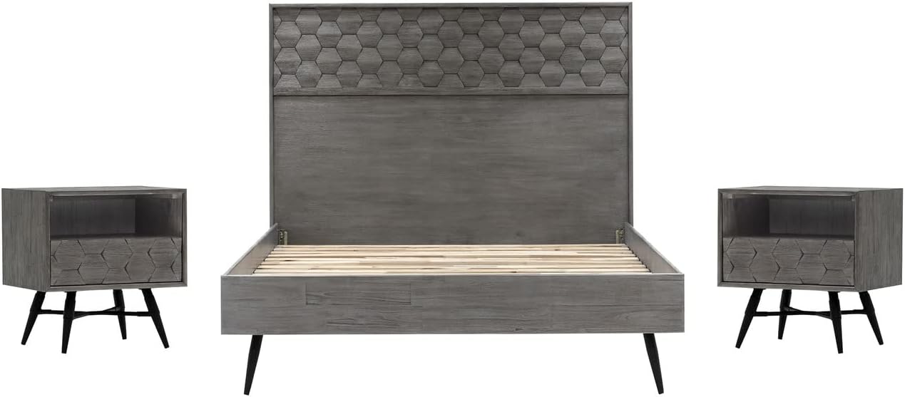 Armen Living Makena 3 Piece Queen Bedroom Set in Grey Acacia Wood